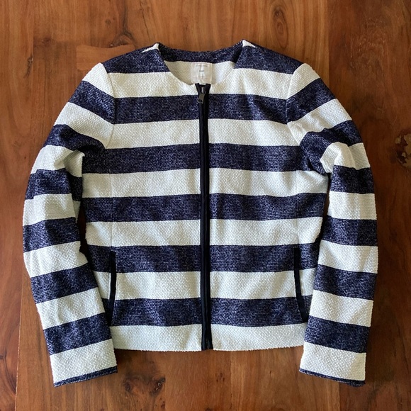 Gap navy blue cream striped slub knit jacket americana nautical fall layer 4 - Picture 3 of 16